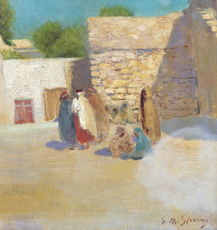 Artwork by Gustave-Max Stevens, Un matin de printemps à Bab Jedid, Tunis, Made of Huile sur toile