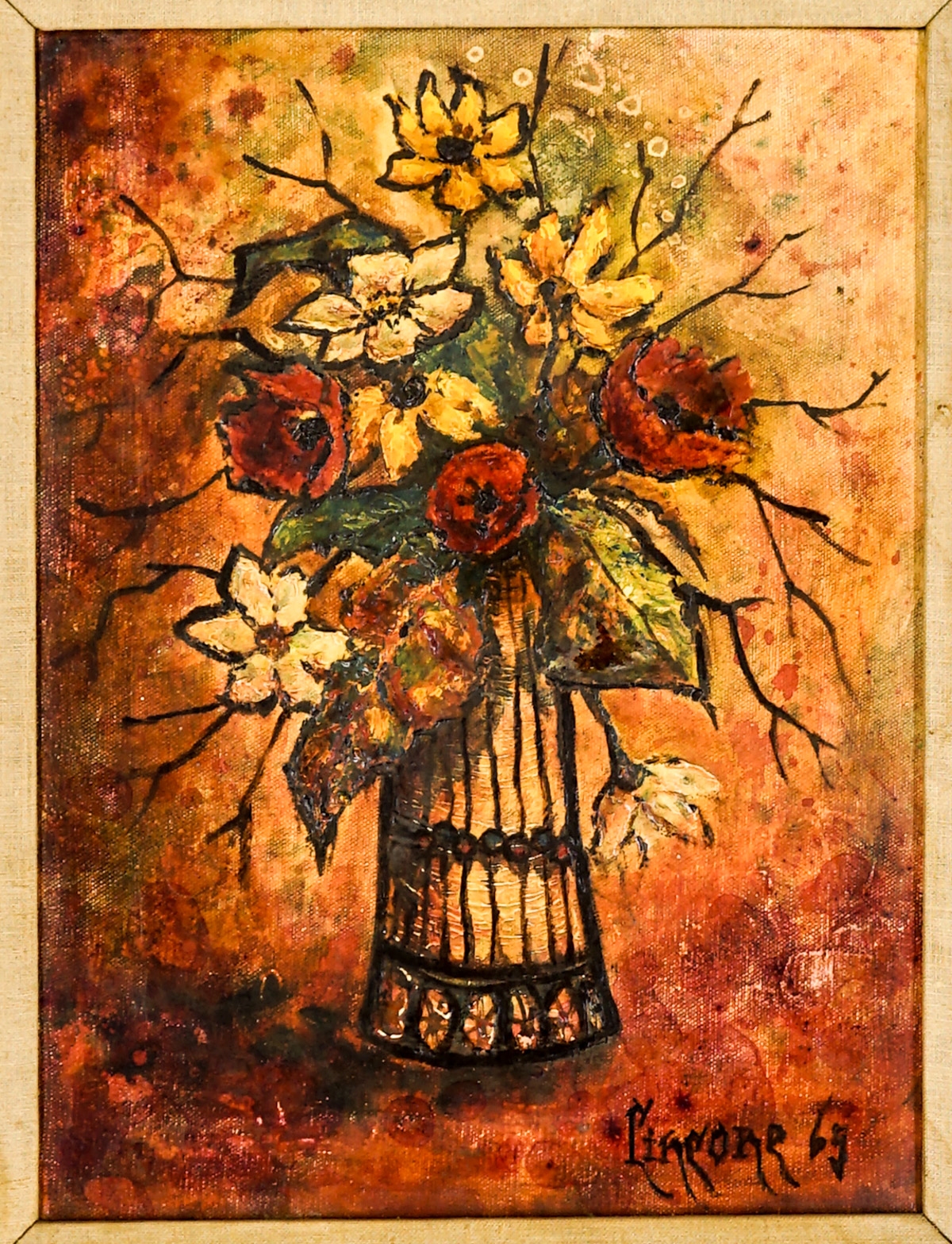 Artwork by Don Cincone, Don Cincone Oil on Canvas Framed [Flowers], Made of oil on canvas painting