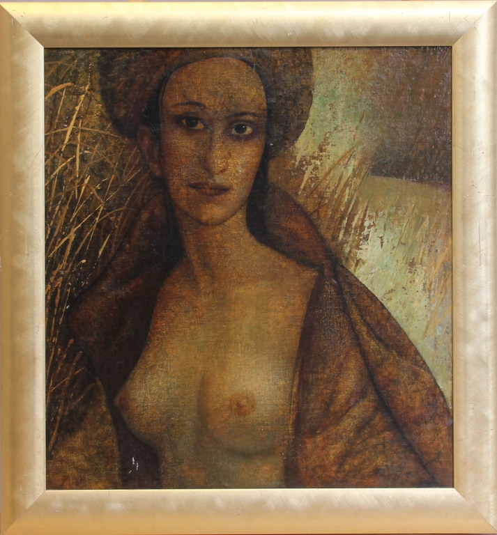 Artwork by Anita Kreituse, Self-portrait, Made of Cardboard, oil