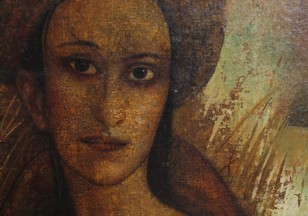 Artwork by Anita Kreituse, Self-portrait, Made of Cardboard, oil