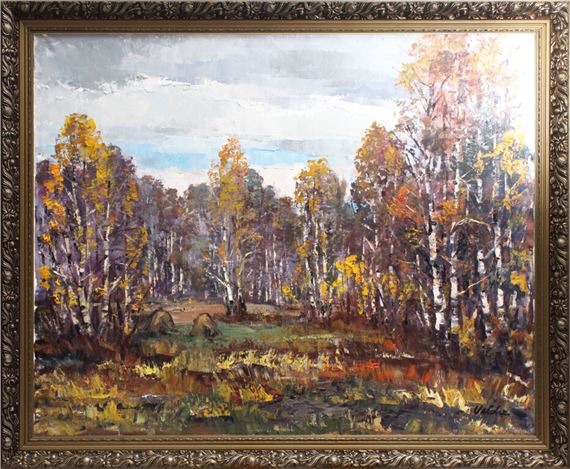 Autumn landscape with birch trees by Harijs Veldre, 20th century