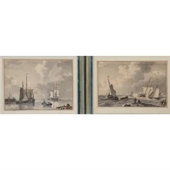 Schepen op ruw en op kalm water - Jacob Willem de Gruyter