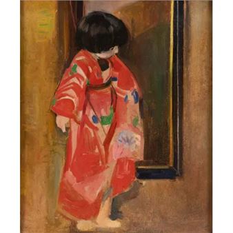 Kindje in kimono voor spiegel - Cornelis Spoor