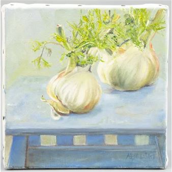 Stilleven met venkel op blauwe tafel - Ariane de Saryusz Bielska