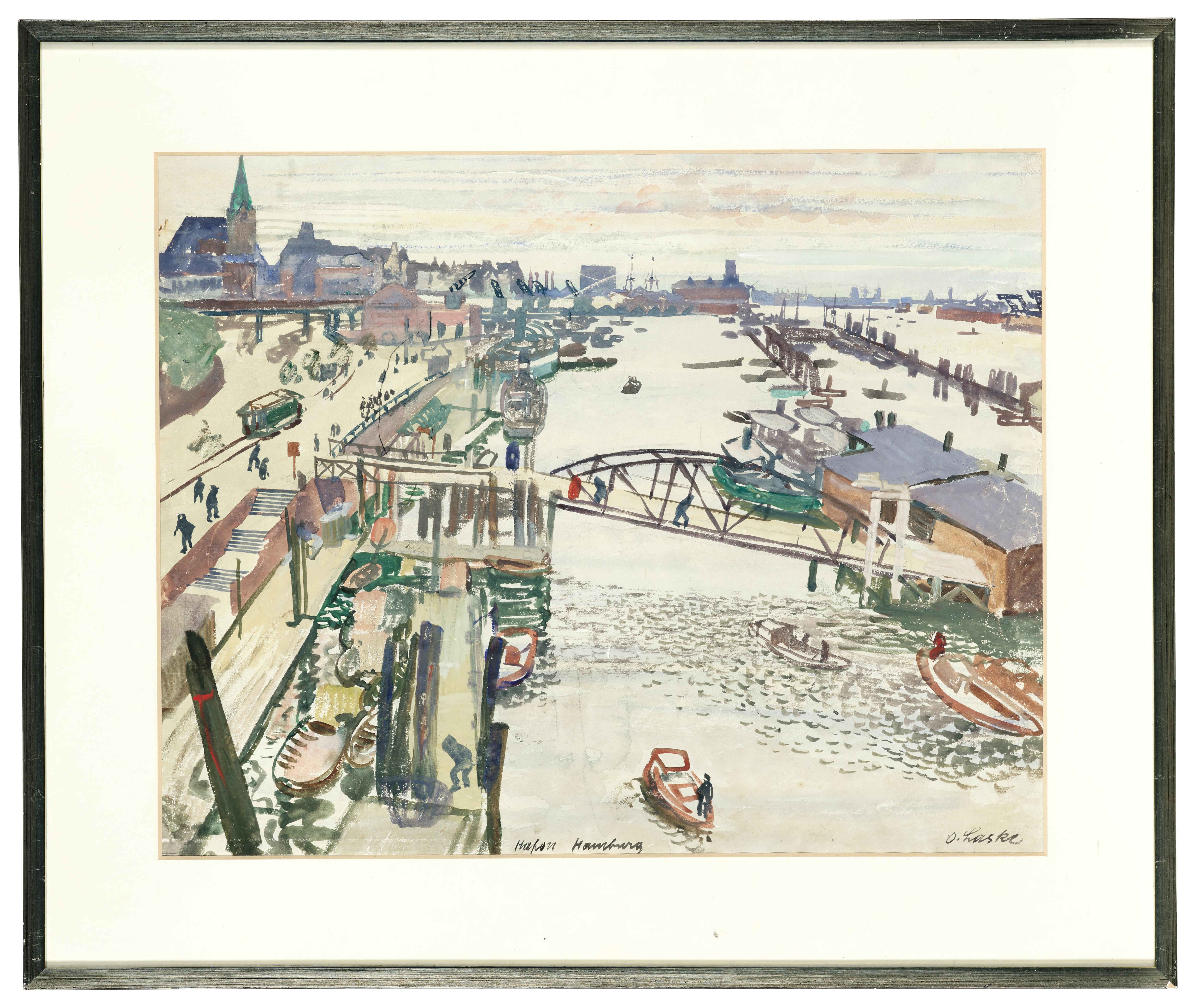 Artwork by Oskar Laske, Hafen Hamburg, Made of watercolor on paper