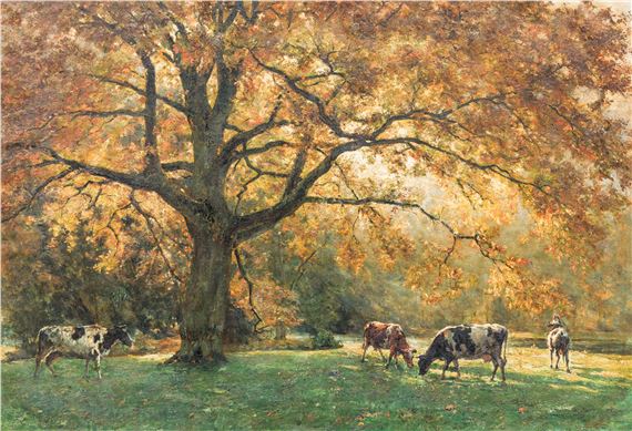Frans Simons | Cows in pasture under large tree | MutualArt