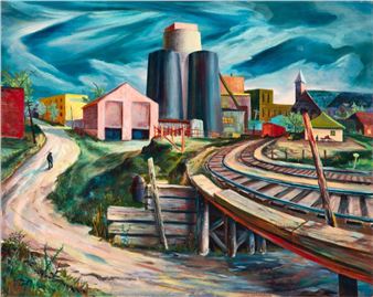 SYDNEY LARSON (1923-2009) REGIONALIST CITYSCAPE 1956 - Sydney Larson