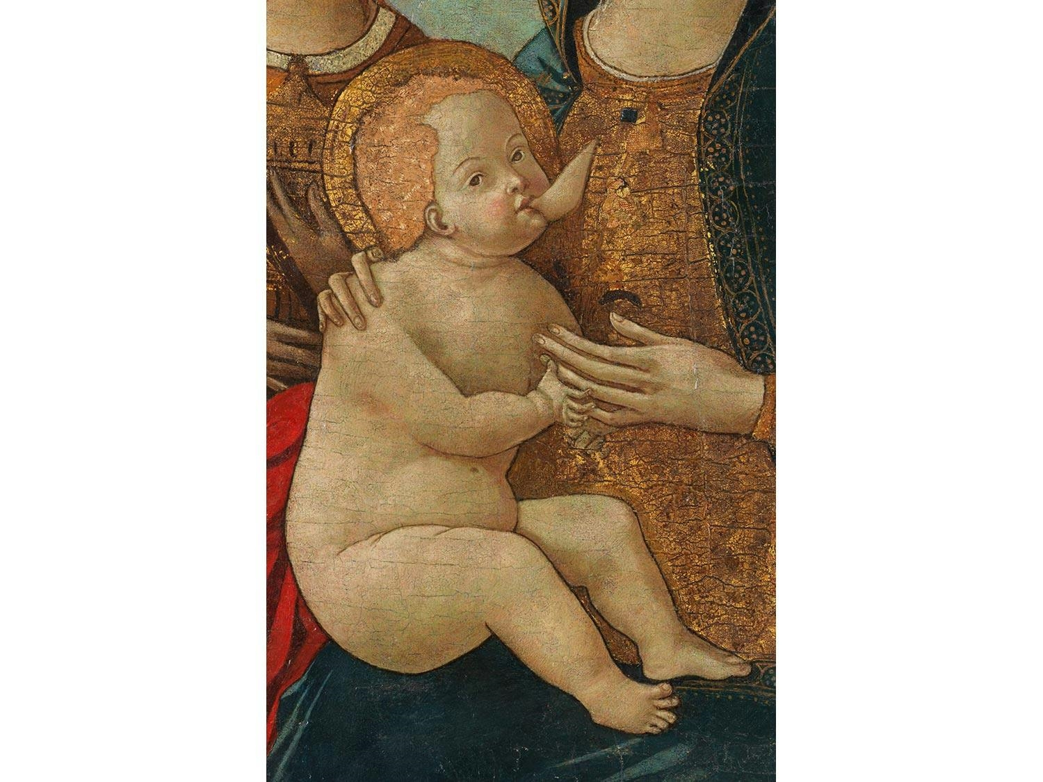 Artwork by Guidoccio di Giovanni Cozzarelli, DIE HEILIGE FAMILIE MIT EINEM ENGEL, Made of oil on wood