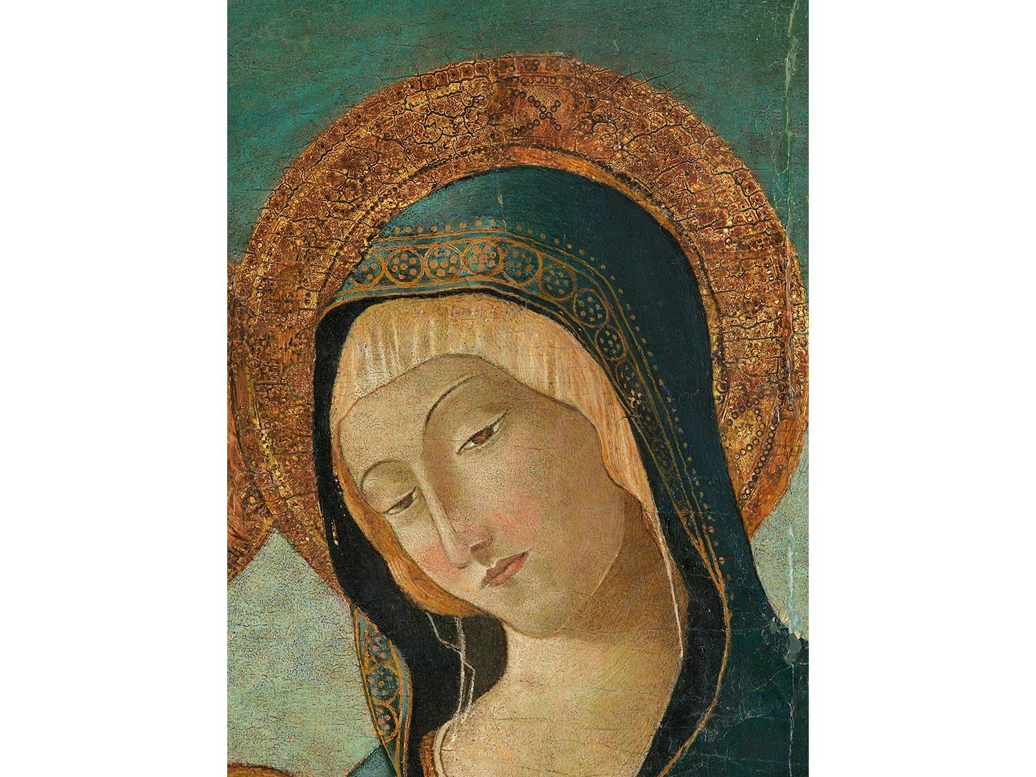 Artwork by Guidoccio di Giovanni Cozzarelli, DIE HEILIGE FAMILIE MIT EINEM ENGEL, Made of oil on wood