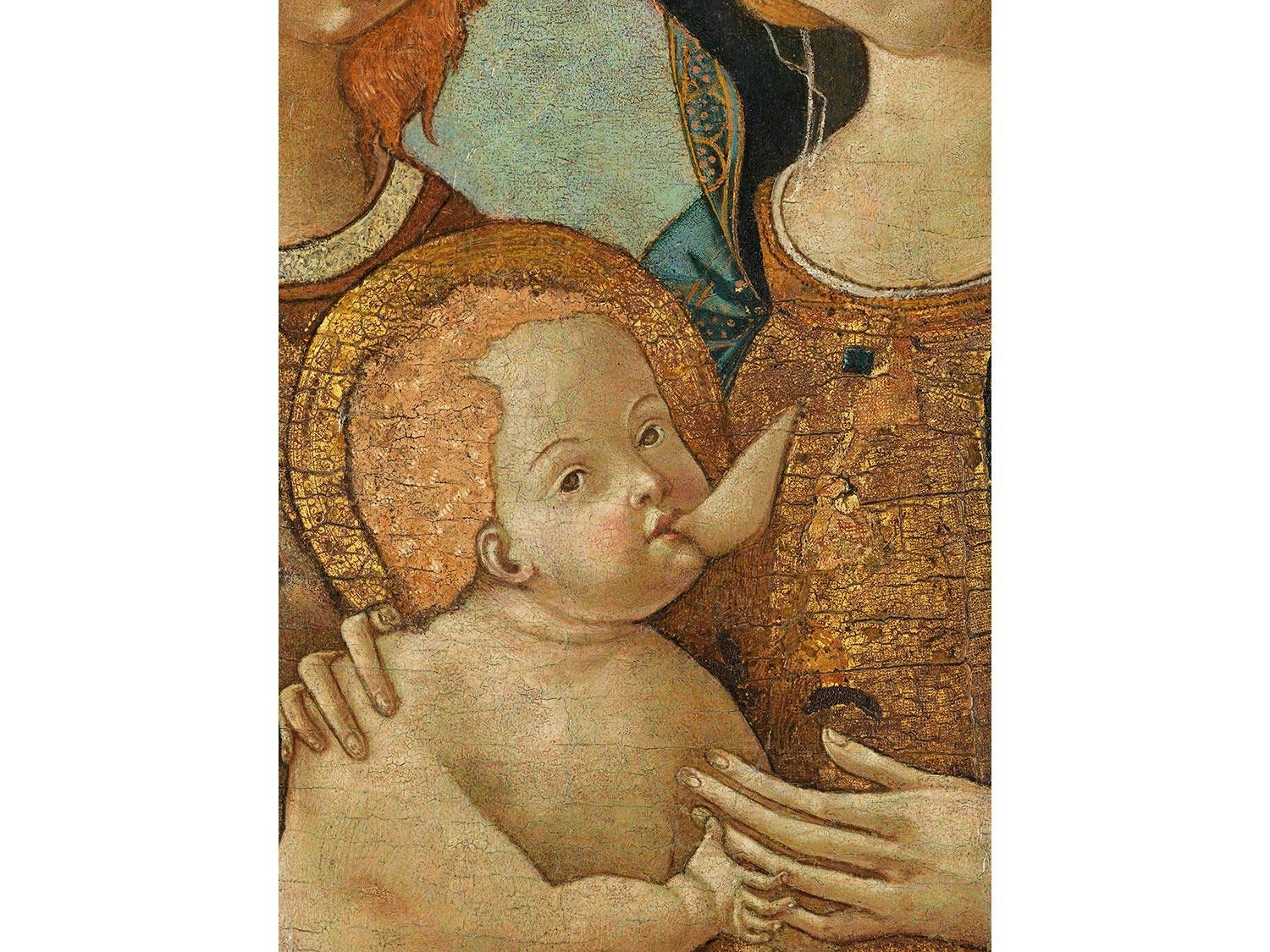 Artwork by Guidoccio di Giovanni Cozzarelli, DIE HEILIGE FAMILIE MIT EINEM ENGEL, Made of oil on wood