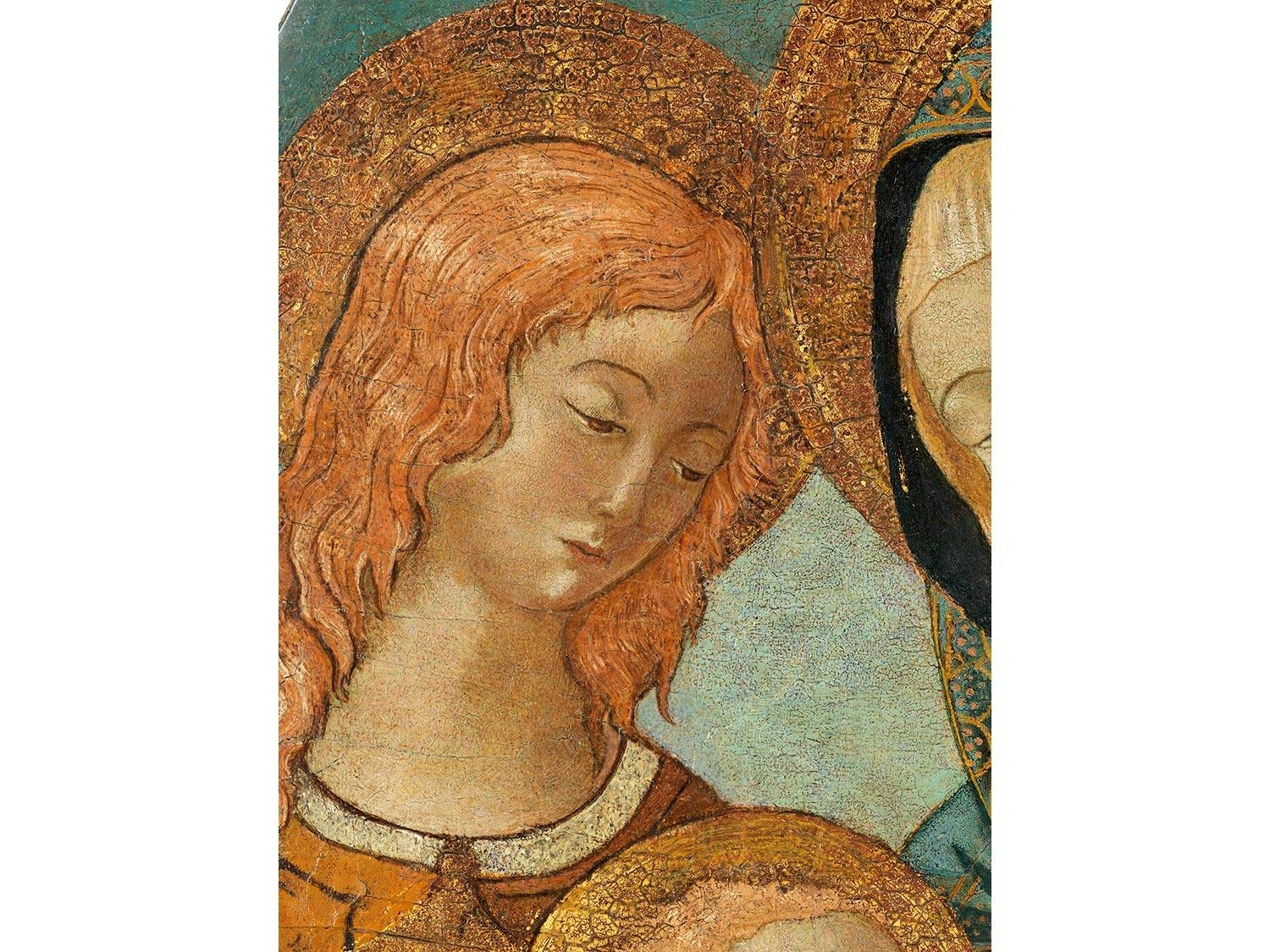 Artwork by Guidoccio di Giovanni Cozzarelli, DIE HEILIGE FAMILIE MIT EINEM ENGEL, Made of oil on wood