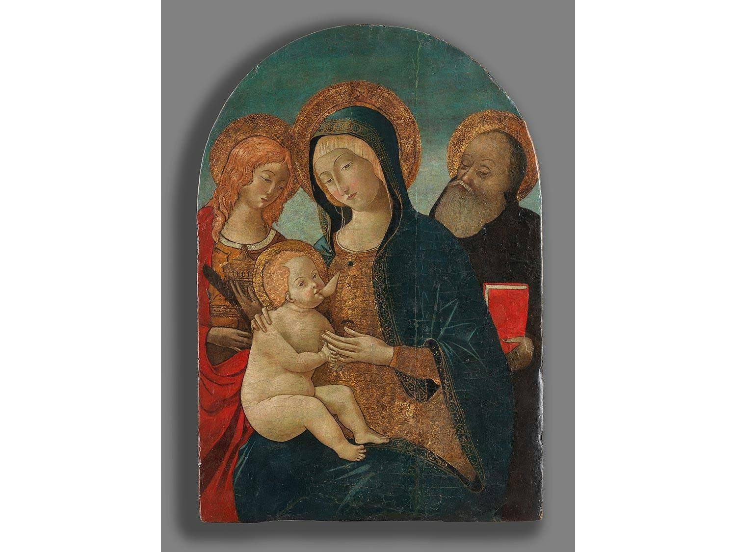 Artwork by Guidoccio di Giovanni Cozzarelli, DIE HEILIGE FAMILIE MIT EINEM ENGEL, Made of oil on wood