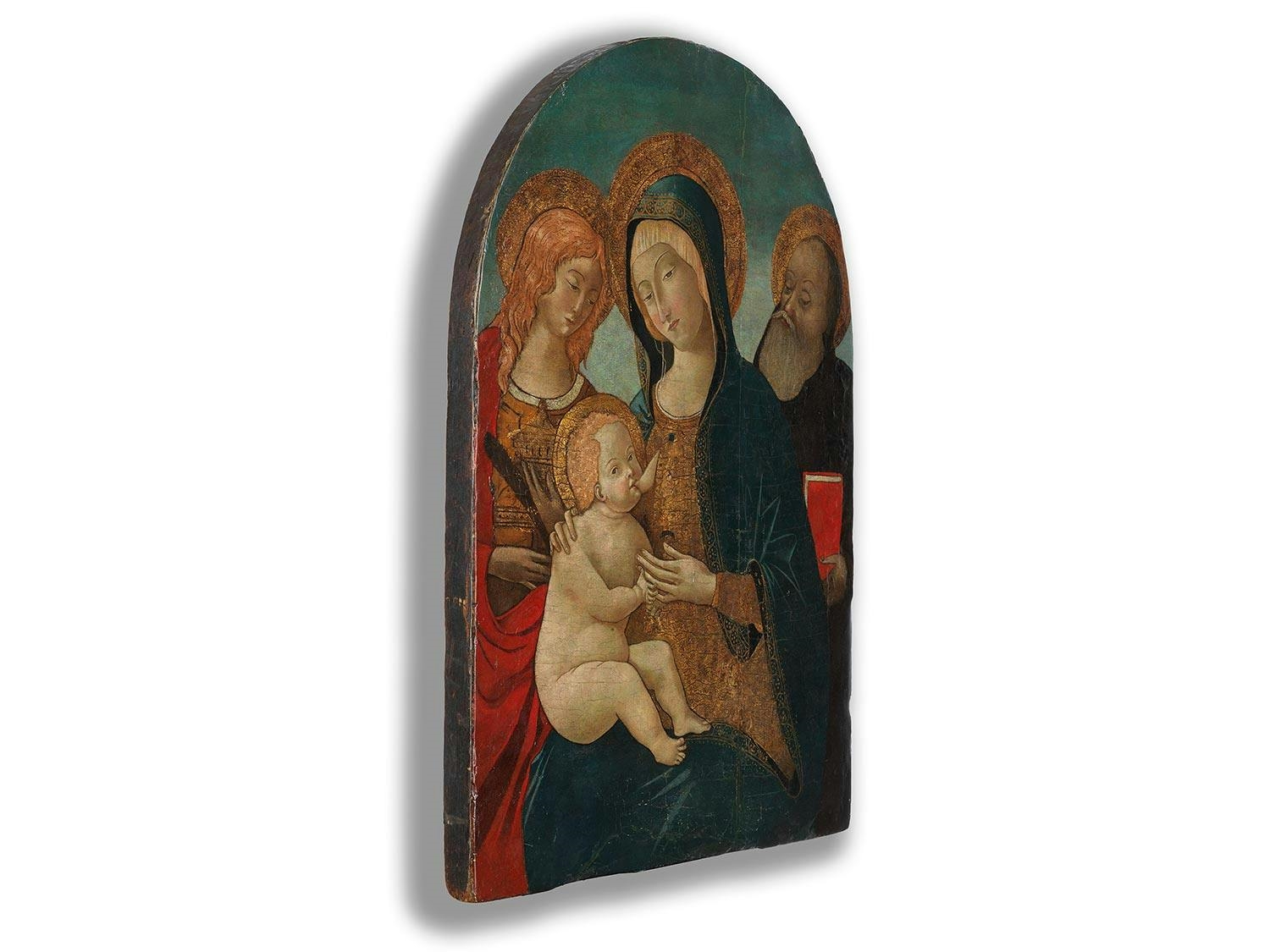 Artwork by Guidoccio di Giovanni Cozzarelli, DIE HEILIGE FAMILIE MIT EINEM ENGEL, Made of oil on wood