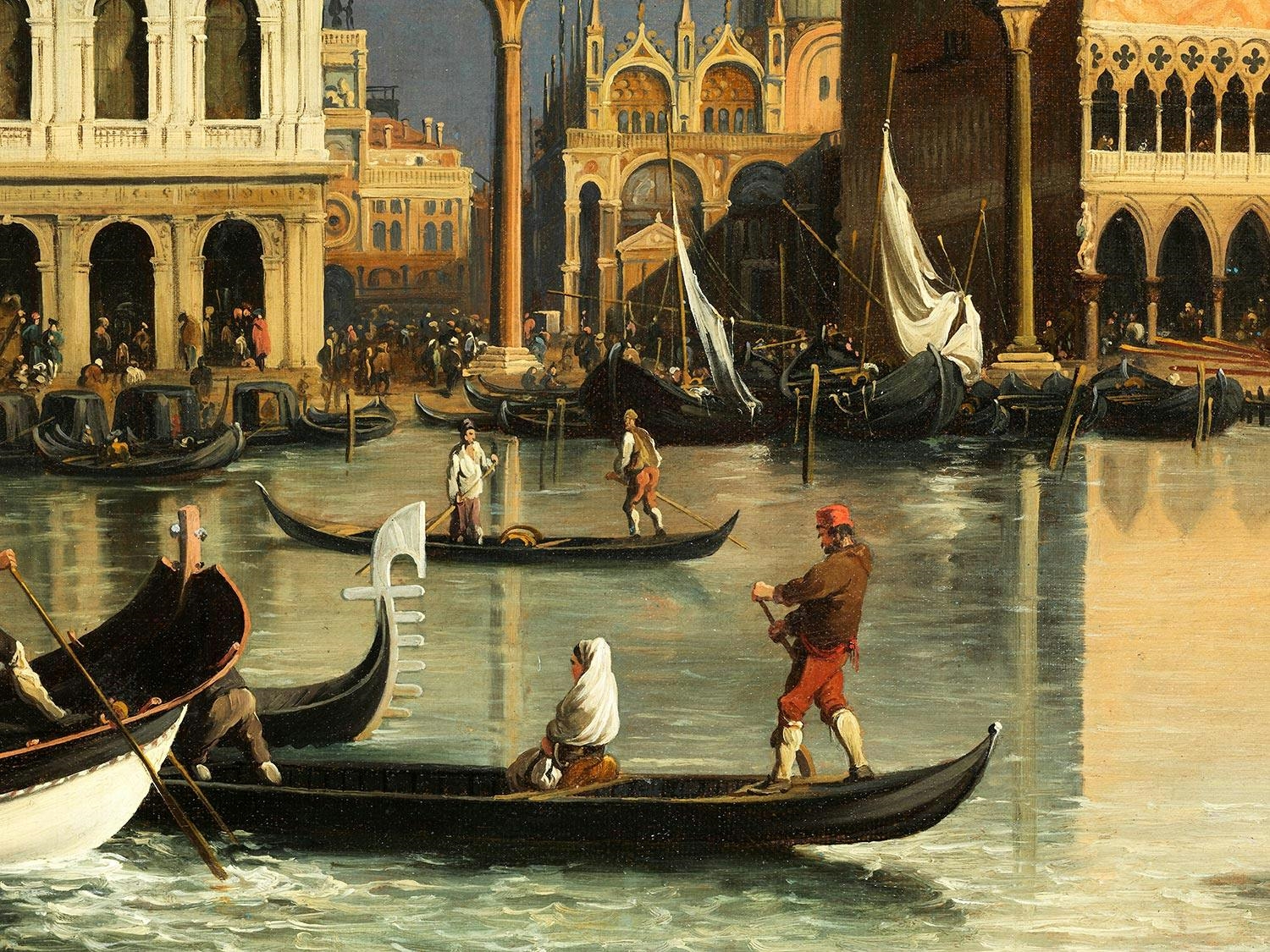 Artwork by Canaletto, VENEDIGVEDUTE MIT BLICK AUF DEN DOGENPALAST MIT SAN MARCO, Made of oil on canvas