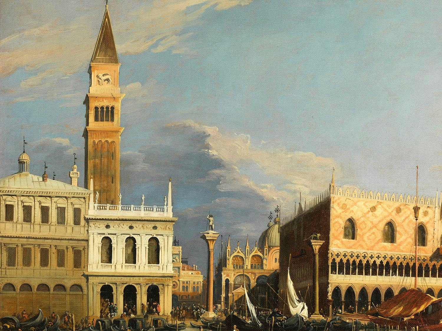 Artwork by Canaletto, VENEDIGVEDUTE MIT BLICK AUF DEN DOGENPALAST MIT SAN MARCO, Made of oil on canvas