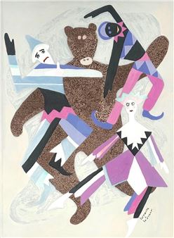 Lorraine Le Sueur 'Puppets' Mixed Media On Paper - Eustache Le Sueur