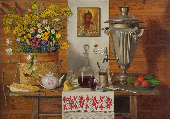Still life with an icon by Vyacheslav Grigoryevich Kubarev, 1999-2000.