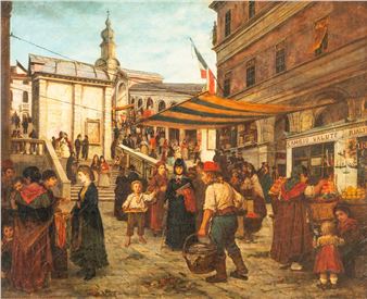 Market day at the Rialto Bridge Venice - Lajos Bruck