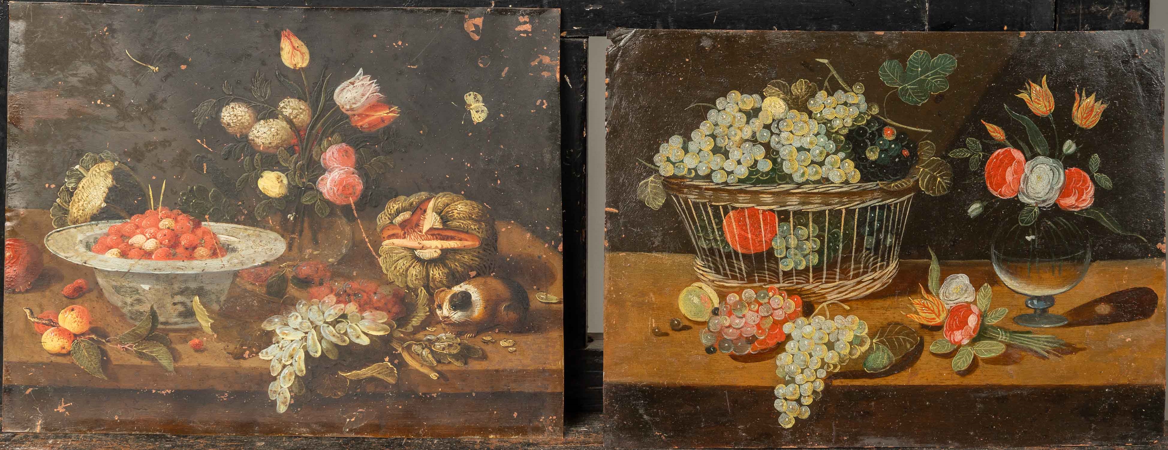 Artwork by Jan van Kessel I, pair of still life. Oil on copper. Damages. 16, Made of Oil on copper