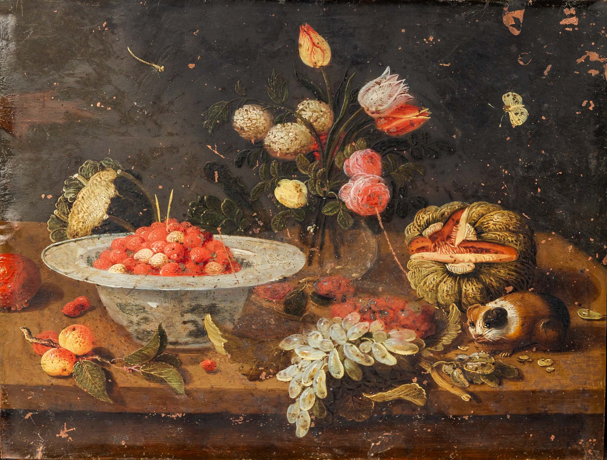 Artwork by Jan van Kessel I, pair of still life. Oil on copper. Damages. 16, Made of Oil on copper