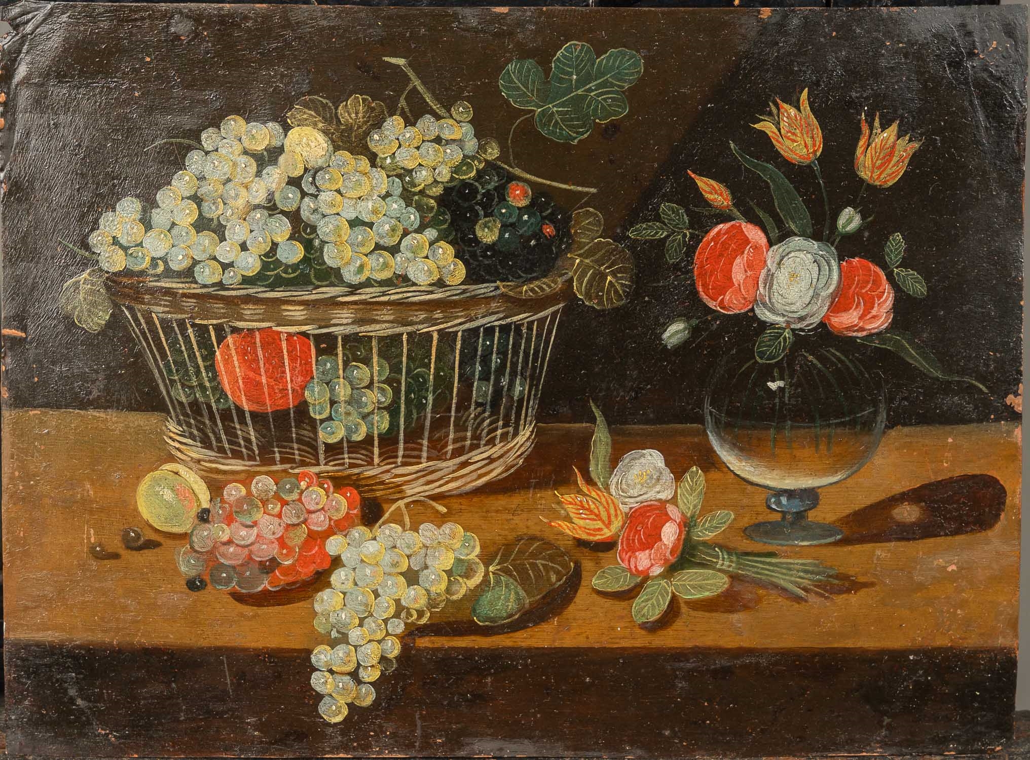 Artwork by Jan van Kessel I, pair of still life. Oil on copper. Damages. 16, Made of Oil on copper
