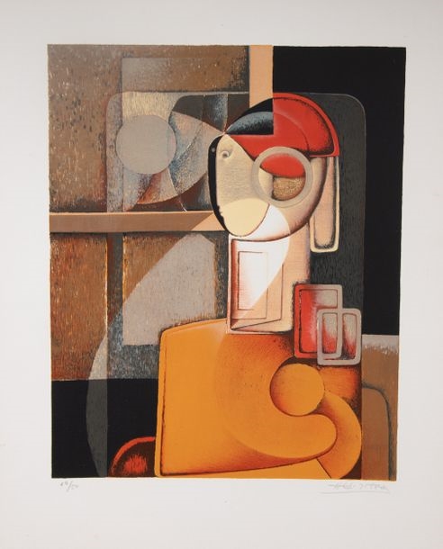 Artwork by José Herrera, Femme dans le train, Made of Color lithograph on Arches paper