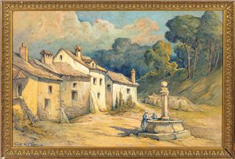 Women at a fountain  signed lower left 31.5 x 48.5 cm (view) Framed, foxing - Leon Geille de Saint-Leger