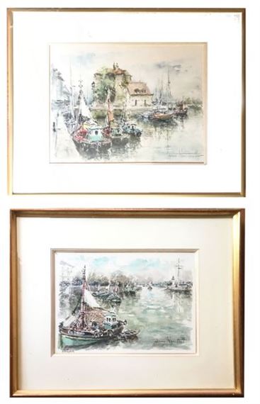 Fishing port Two watercolors - Denis Verspecht