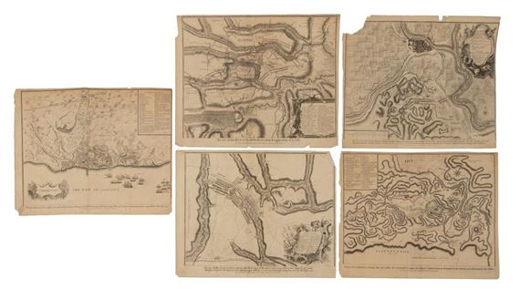 Five War of the Spanish Succession Battle Maps by Isaac Basire, James Basire, mid-18th century