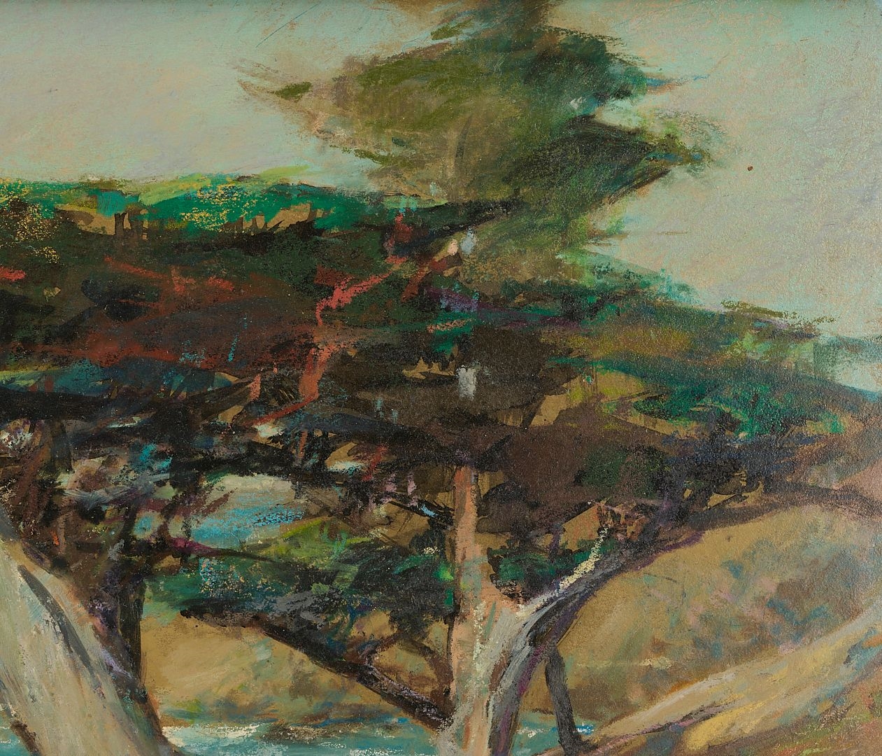 Artwork by Stephen Thomas, 2 Western Paintings Incl. Stephen Hennessy, Monterey Cypress & Moose, Made of Silvered Wood