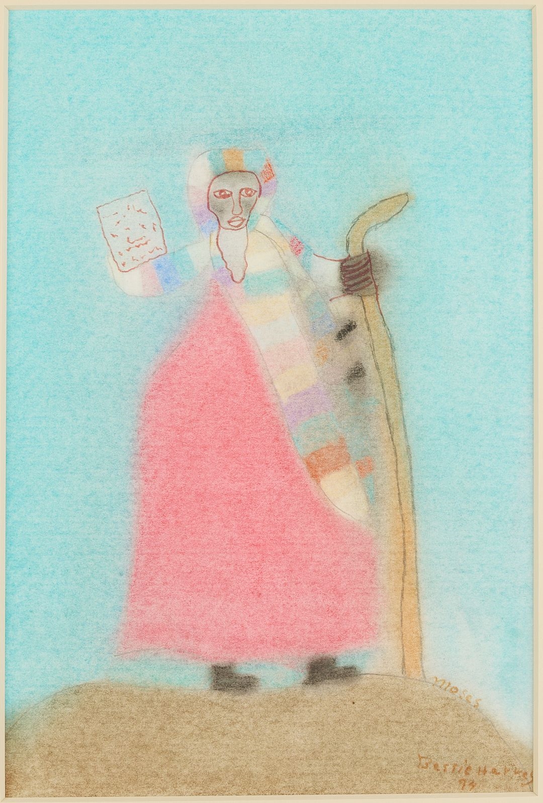 Artwork by Bessie Harvey, Bessie Harvey Outsider Art Mixed Media Drawing, Moses, Made of watercolor and graphite on paper