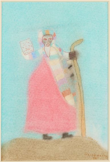 Bessie Harvey Outsider Art Mixed Media Drawing, Moses - Bessie Harvey