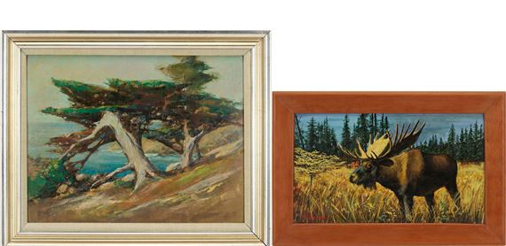 2 Western Paintings Incl. Stephen Hennessy, Monterey Cypress & Moose - Stephen Thomas