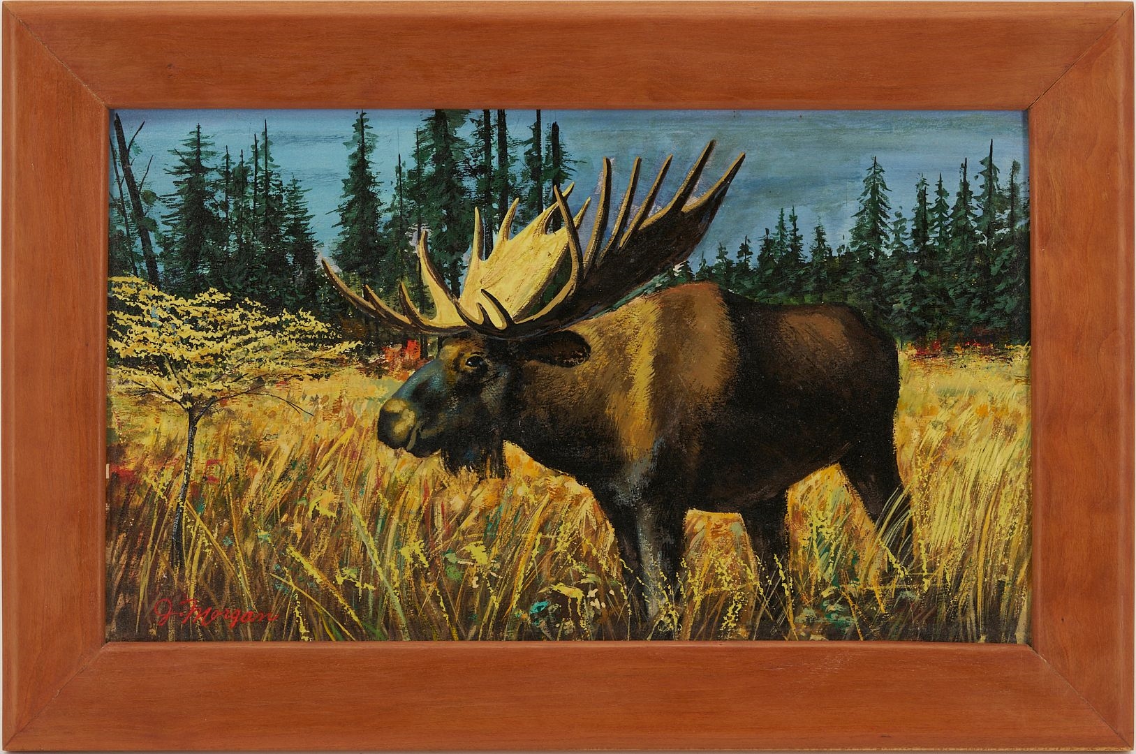 Artwork by Stephen Thomas, 2 Western Paintings Incl. Stephen Hennessy, Monterey Cypress & Moose, Made of Silvered Wood