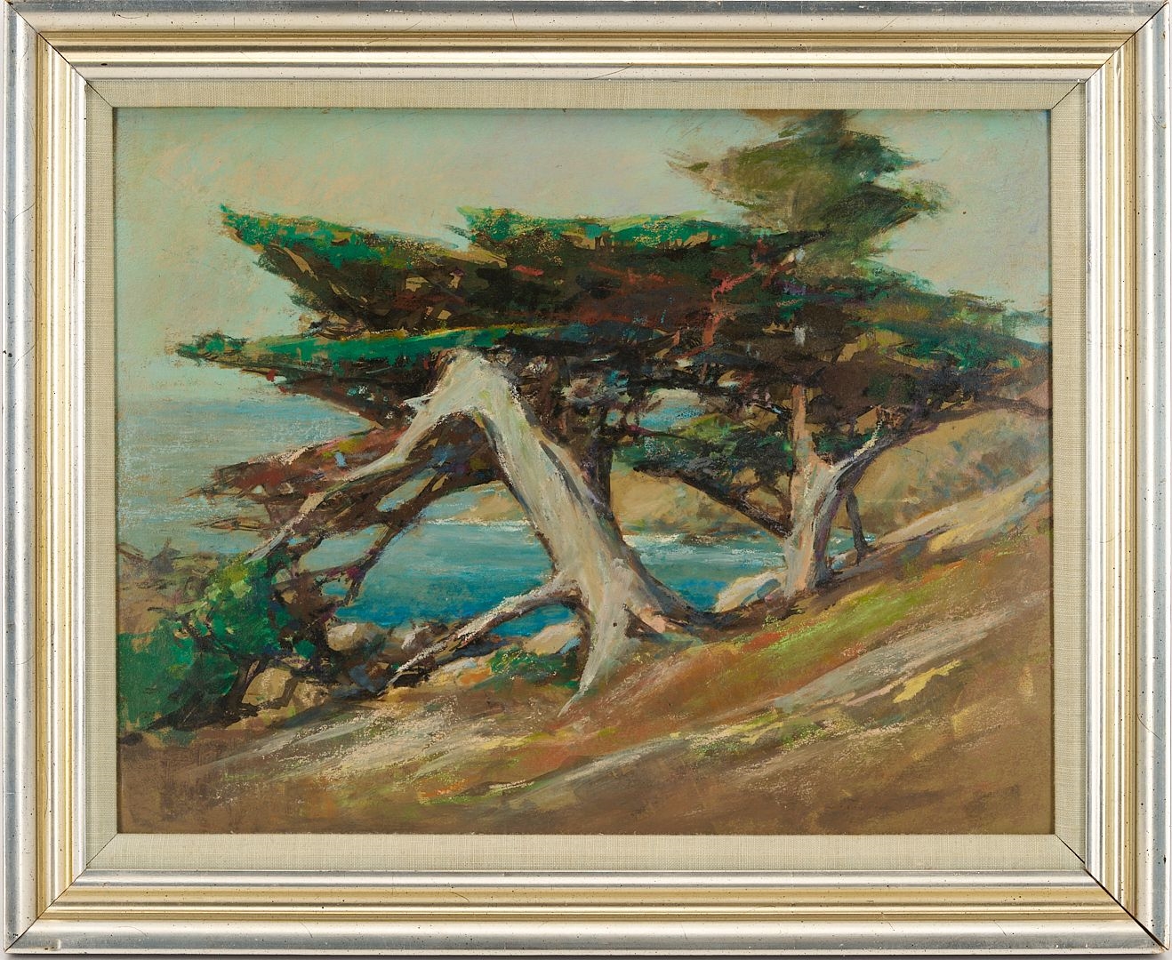 Artwork by Stephen Thomas, 2 Western Paintings Incl. Stephen Hennessy, Monterey Cypress & Moose, Made of Silvered Wood