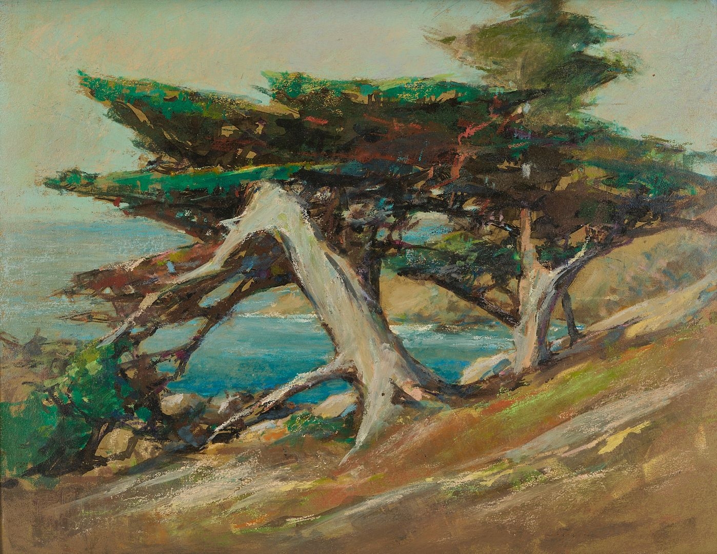 Artwork by Stephen Thomas, 2 Western Paintings Incl. Stephen Hennessy, Monterey Cypress & Moose, Made of Silvered Wood