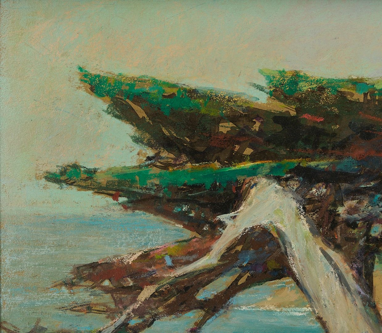 Artwork by Stephen Thomas, 2 Western Paintings Incl. Stephen Hennessy, Monterey Cypress & Moose, Made of Silvered Wood