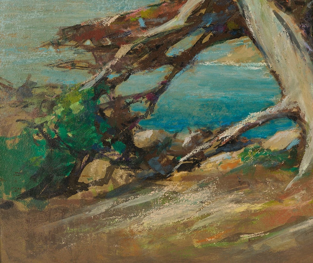 Artwork by Stephen Thomas, 2 Western Paintings Incl. Stephen Hennessy, Monterey Cypress & Moose, Made of Silvered Wood