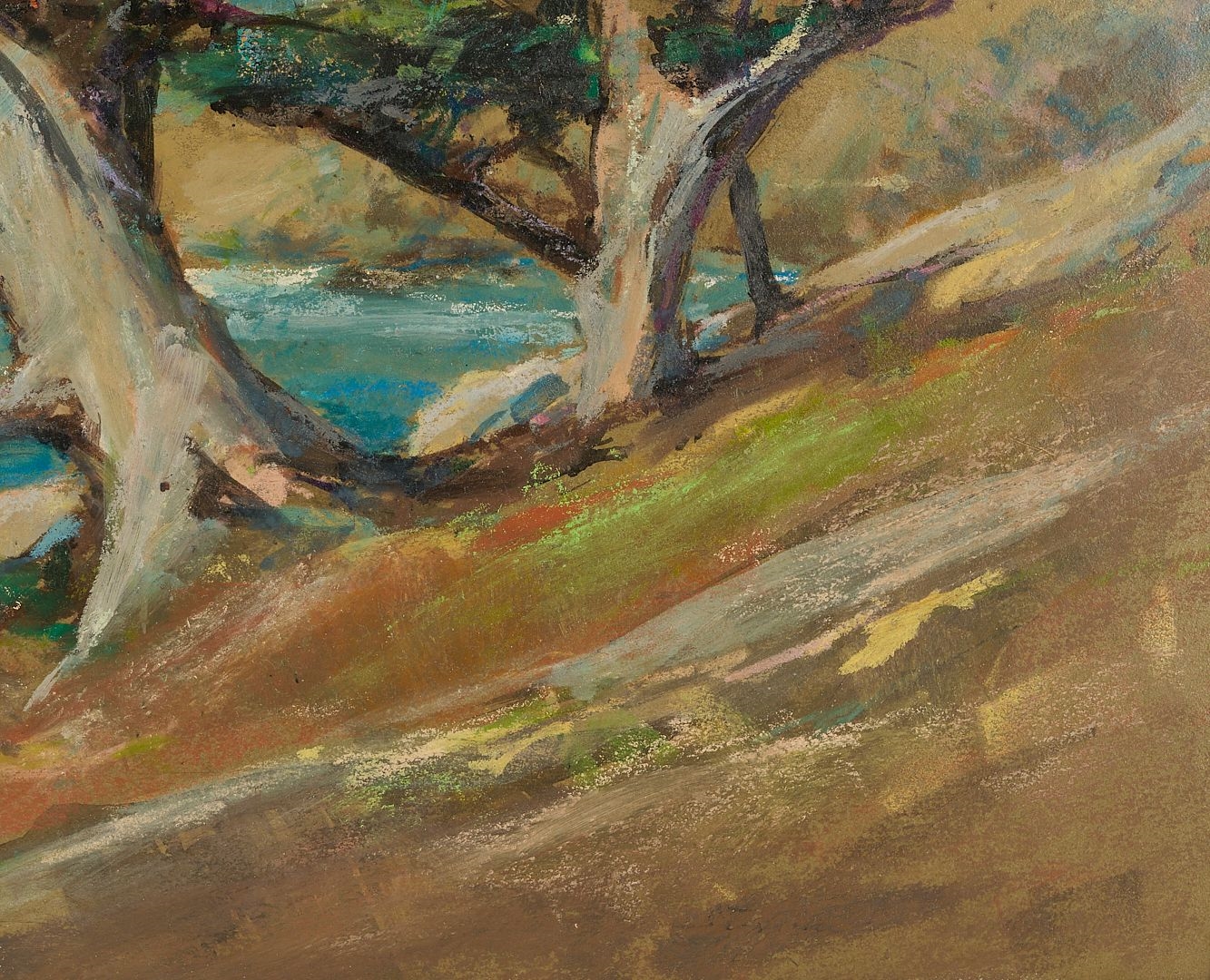 Artwork by Stephen Thomas, 2 Western Paintings Incl. Stephen Hennessy, Monterey Cypress & Moose, Made of Silvered Wood