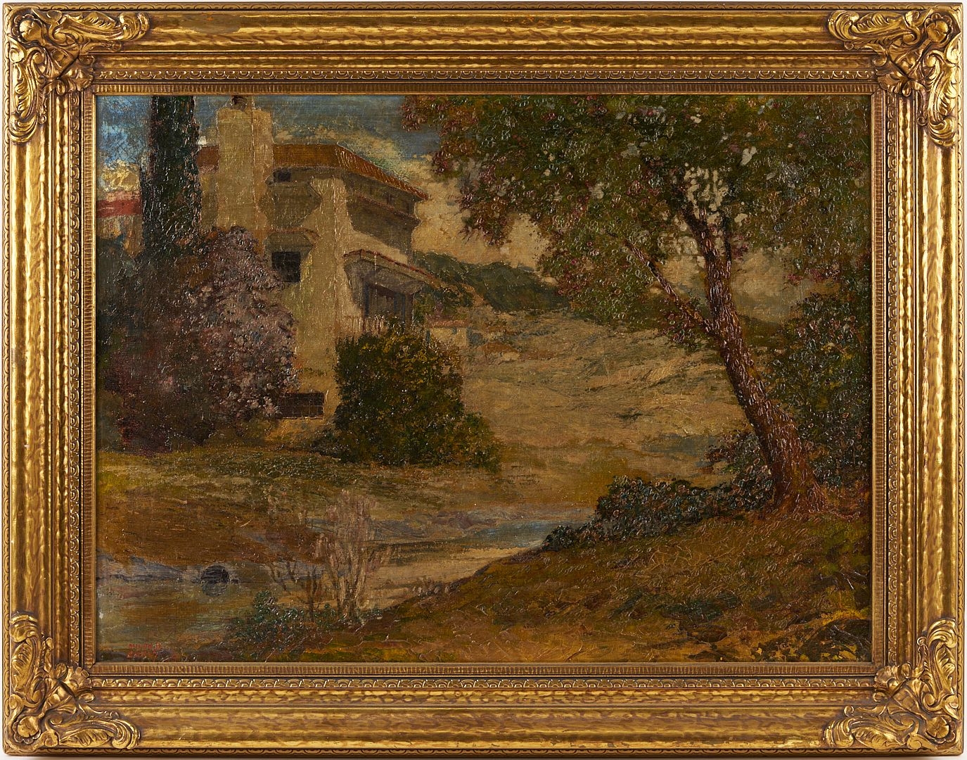 Artwork by Miles Jefferson Early, Miles Early O/C Texas Landscape Painting, El Estado, Made of carved giltwood