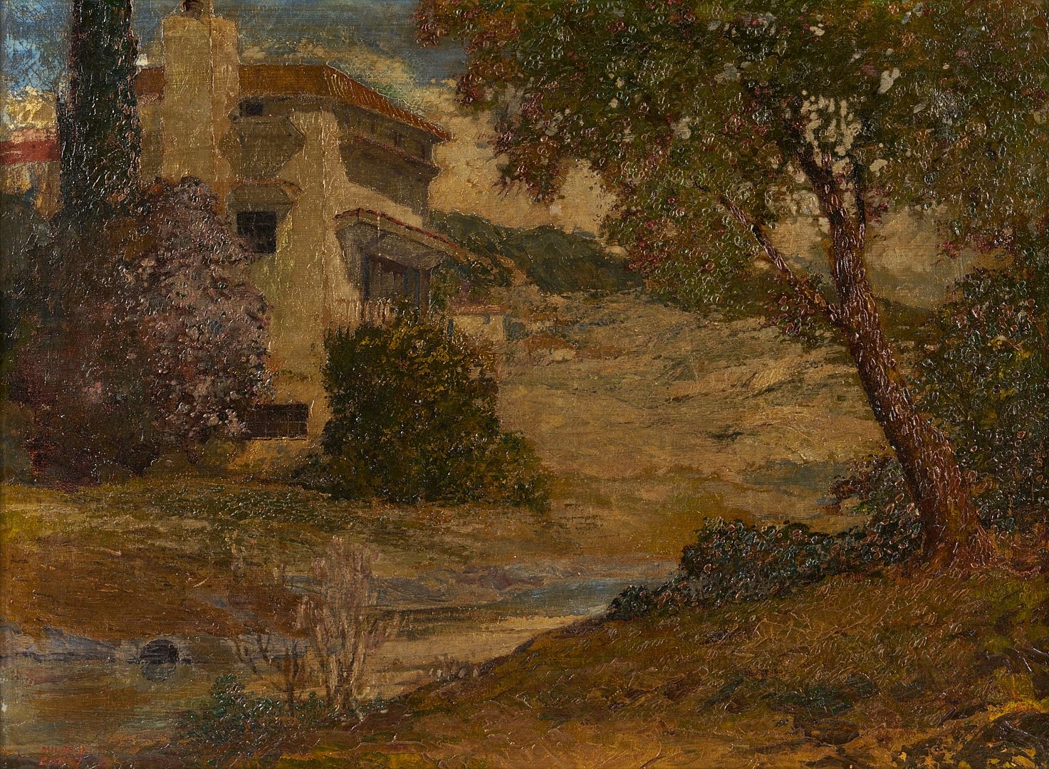 Artwork by Miles Jefferson Early, Miles Early O/C Texas Landscape Painting, El Estado, Made of carved giltwood