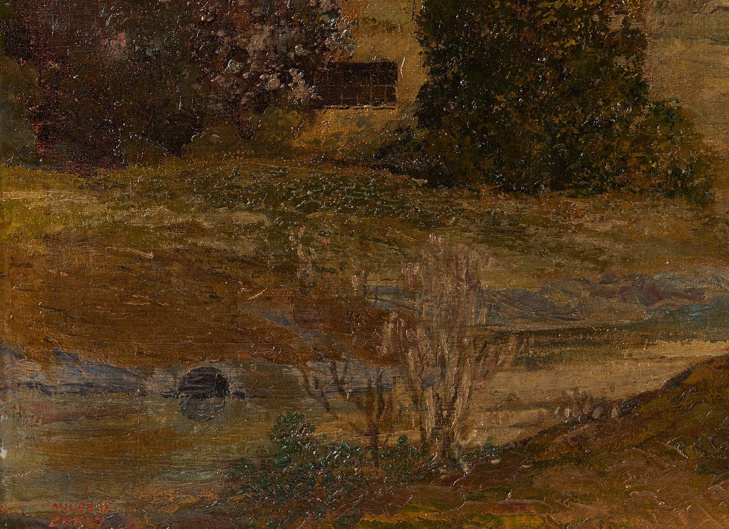 Artwork by Miles Jefferson Early, Miles Early O/C Texas Landscape Painting, El Estado, Made of carved giltwood