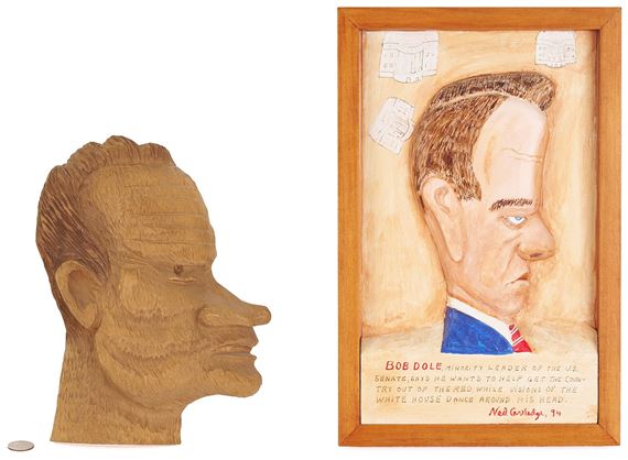 Clarence Stringfield & Ned Cartledge Presidential Carvings, Nixon & Dole by Clarence Stringfield, dated 1994