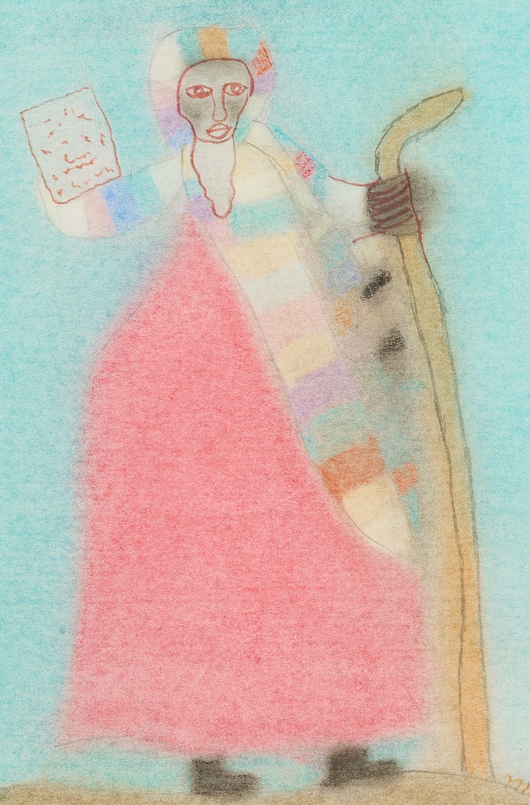Artwork by Bessie Harvey, Bessie Harvey Outsider Art Mixed Media Drawing, Moses, Made of watercolor and graphite on paper