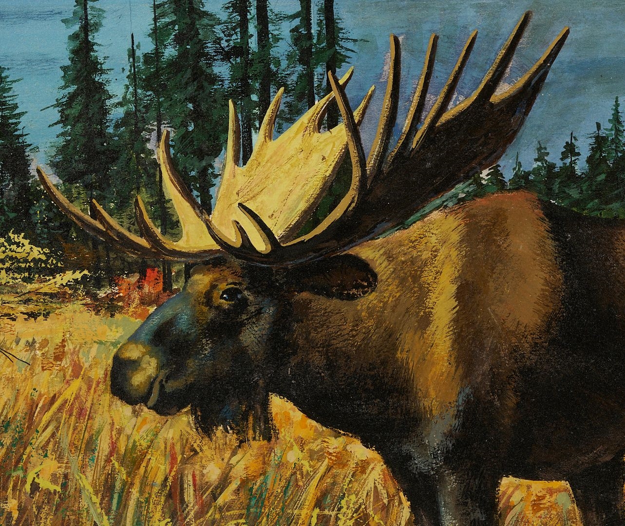 Artwork by Stephen Thomas, 2 Western Paintings Incl. Stephen Hennessy, Monterey Cypress & Moose, Made of Silvered Wood