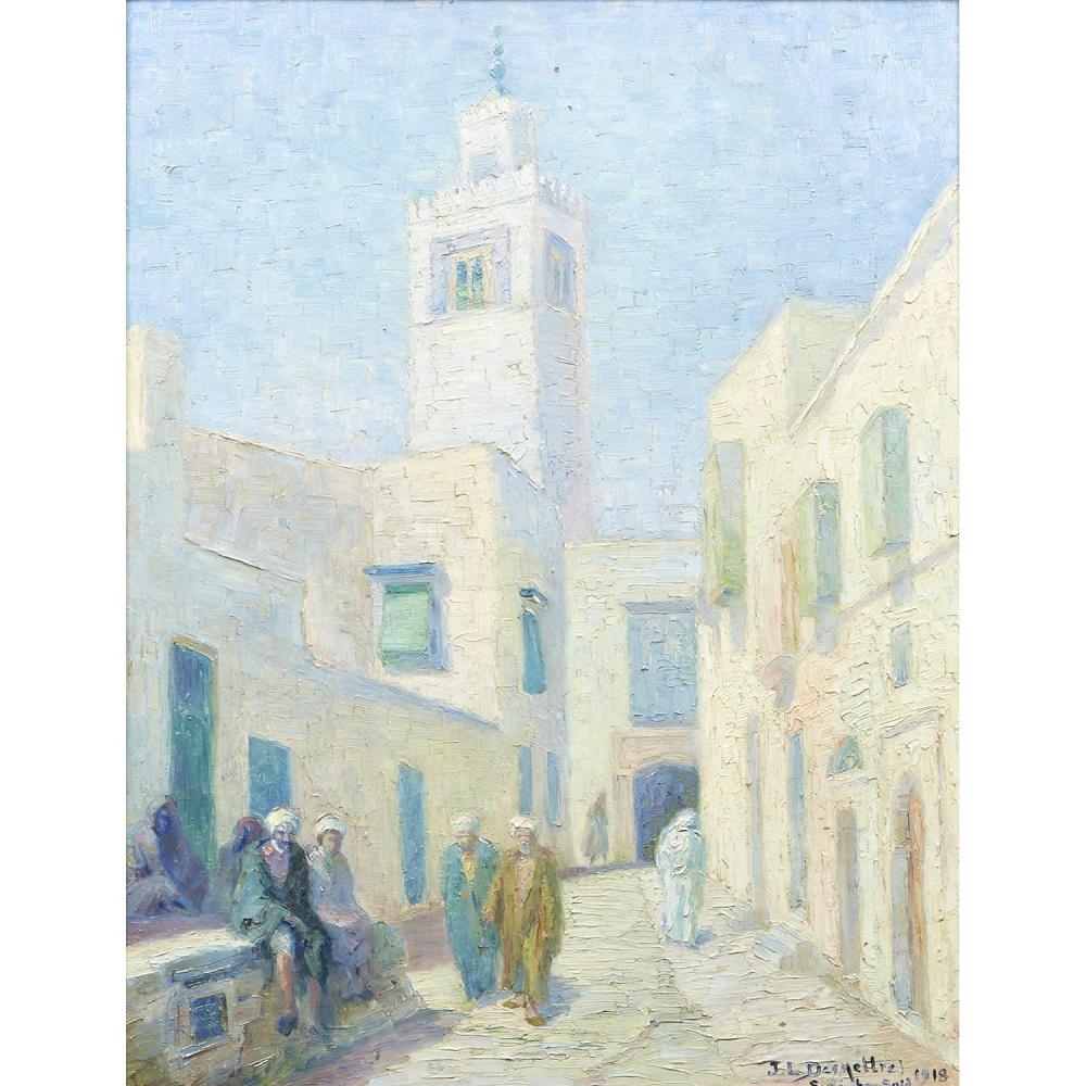 Artwork by Jules Louis Desmettre, RUE ANIMÉE À SIDI BOU SAÏD, Made of oil on canvas