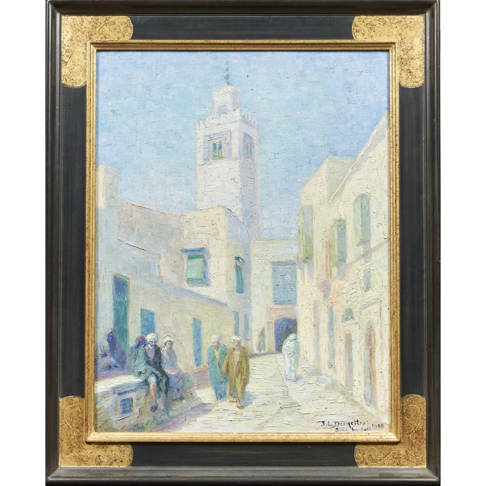 Artwork by Jules Louis Desmettre, RUE ANIMÉE À SIDI BOU SAÏD, Made of oil on canvas