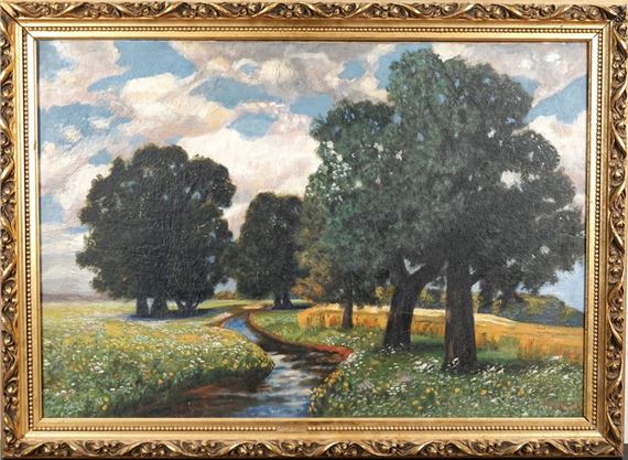 Flowery meadow by the river. by Eduard Rüdisühli