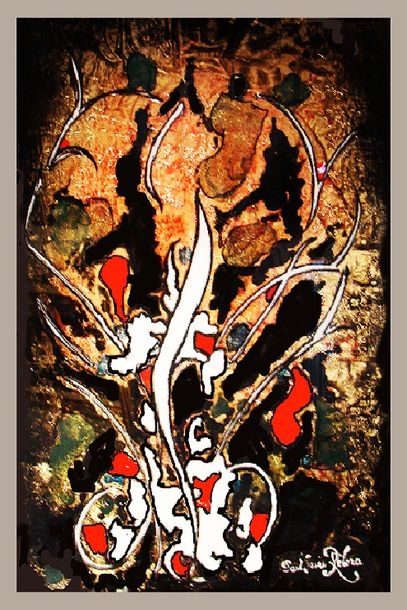 Artwork by Louis Alexandre Bouteloup, Negra, Made of Laque inversée sur feuilles d’Or, d’Argent et de cuivre