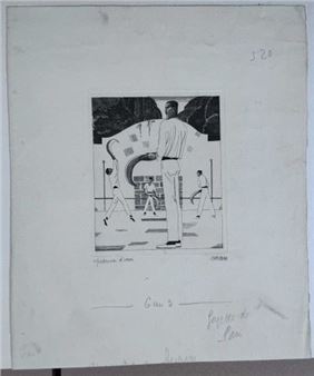 justified &quot;épreuve d'essai&quot; lower left. with inscription &quot;Gazette de Paris&quot;. 15 x 12.5 cm (bowl). Unframed. - Bernard Bécan